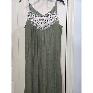 Green Sleeveless Westport XL Dress With Embroidered Front Yoke & Back Keyhole De
